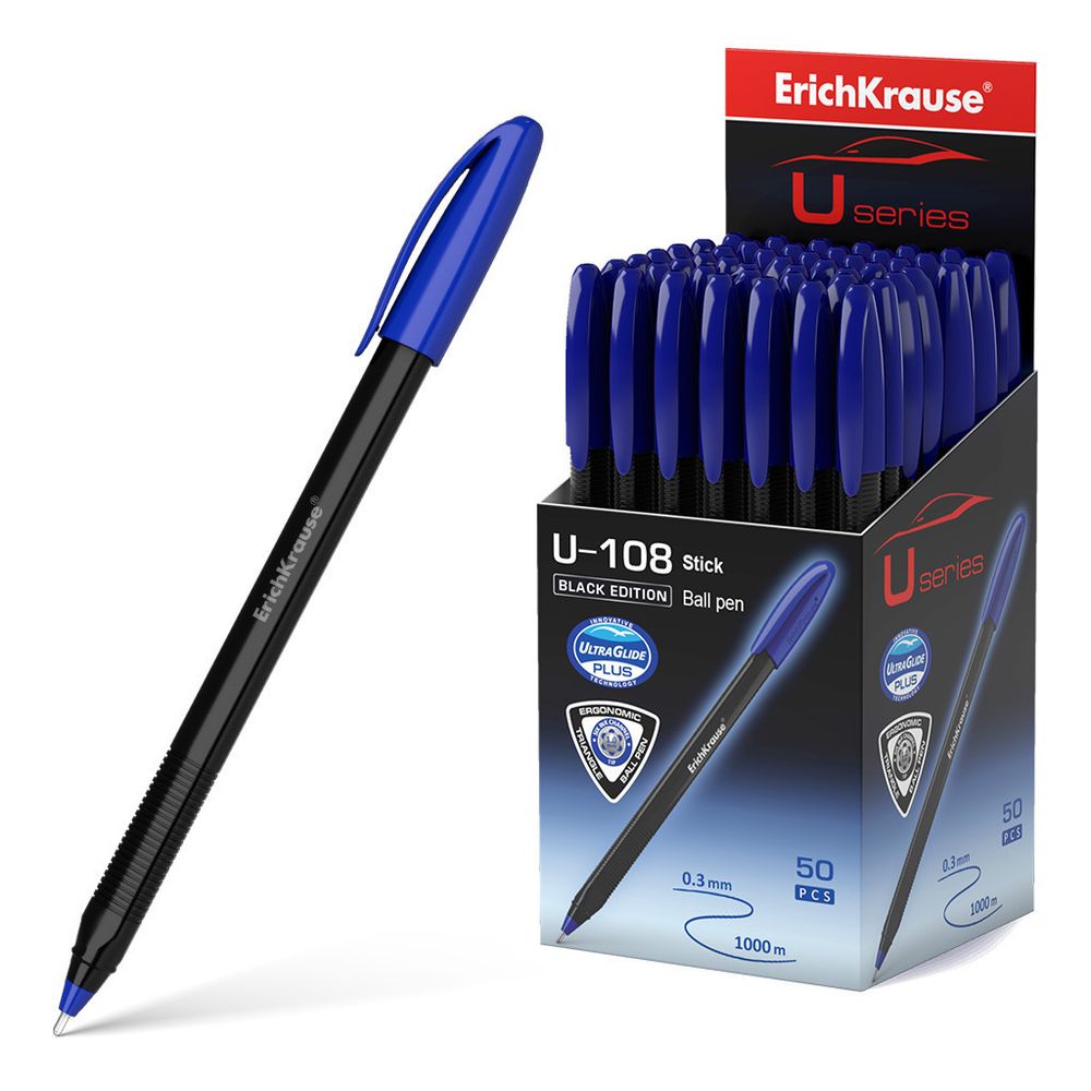Ручка шариковая ЭРИХ КРАУЗЕ 1,0 мм синяя U-108 Блэк Эдишн Стик (46777)
