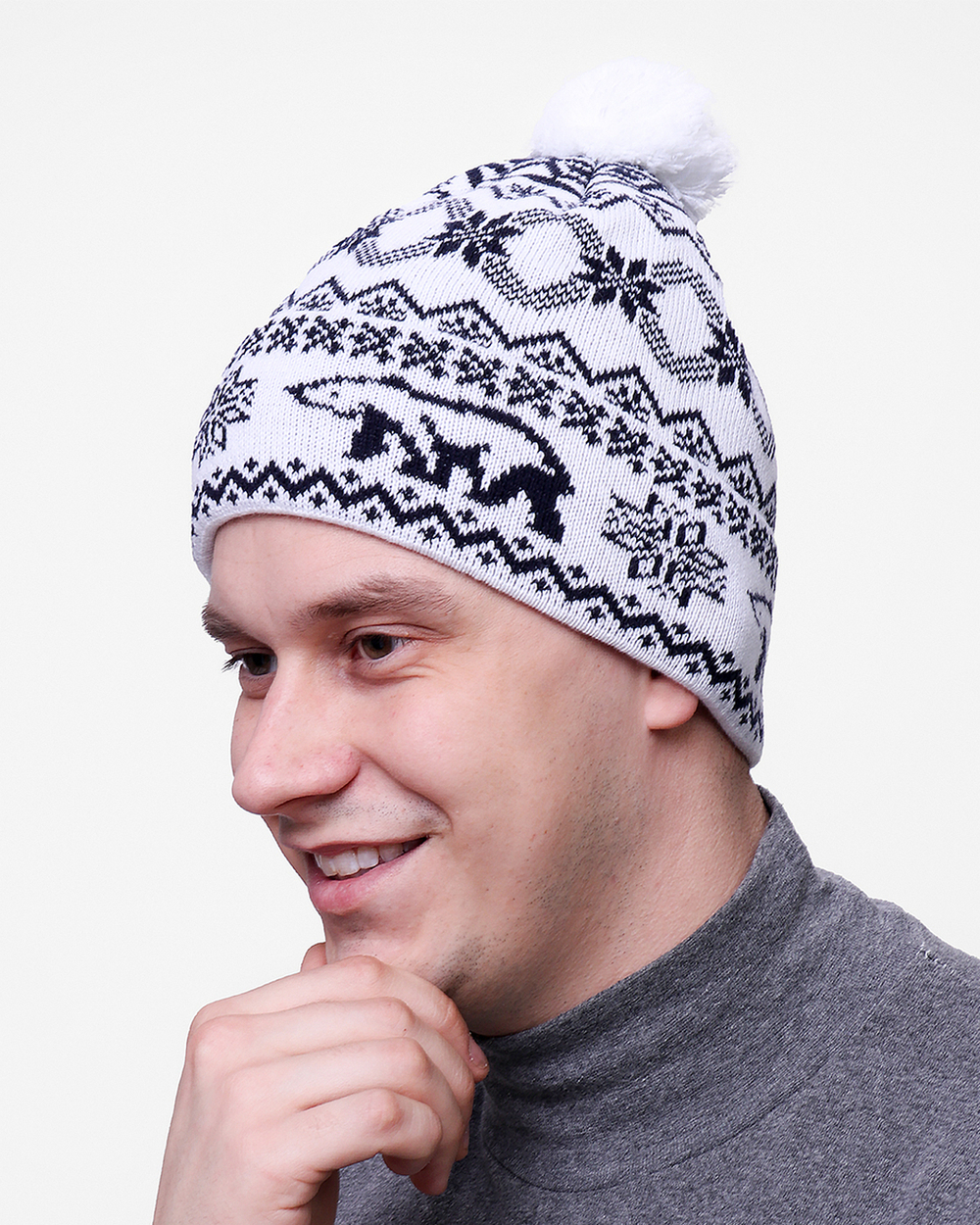 Мужская шапка PRIVAL  с отворотом АРКТИКА белый