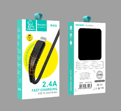 Кабель DENMEN D45L USB-Lightning 2.4A 1м Nylon Black