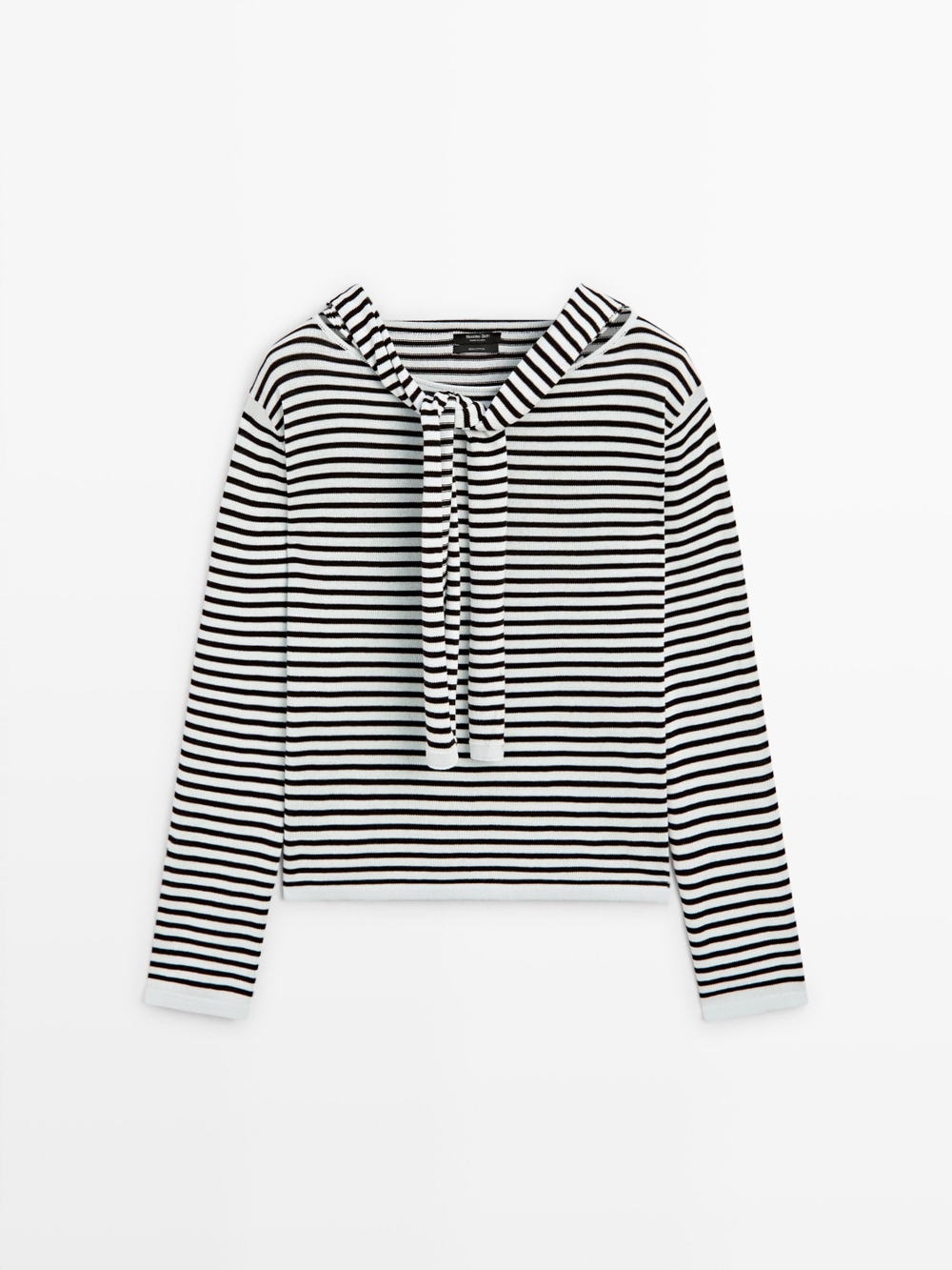 Massimo Dutti Свитер в полоску с декоративными деталями на рукавах, голубой