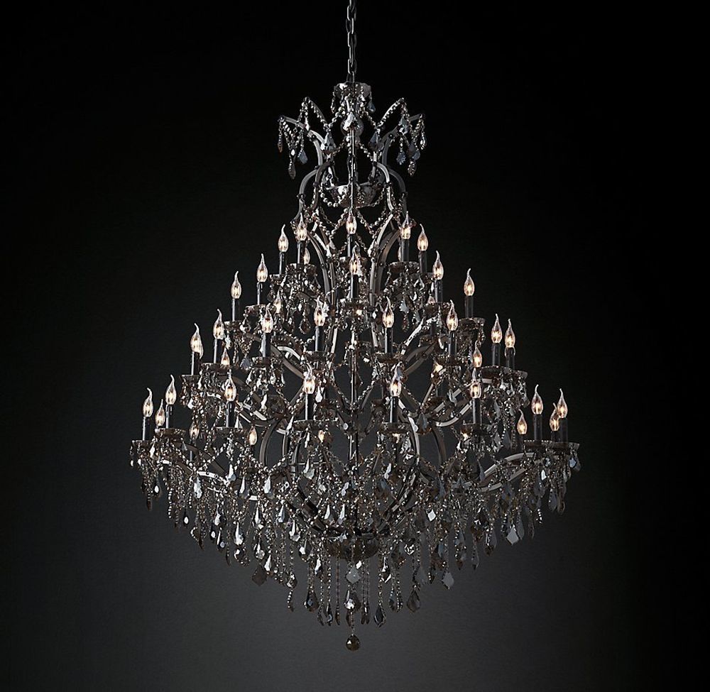 Подвесной дизайнерский светильник  19th C. Rococo Iron &amp; Smoke Crystal Round Chandelier 60&quot; by Restoration Hardware