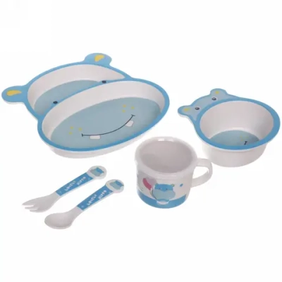 Набор детской посуды из бамбука 5 предметов «Бегемот»