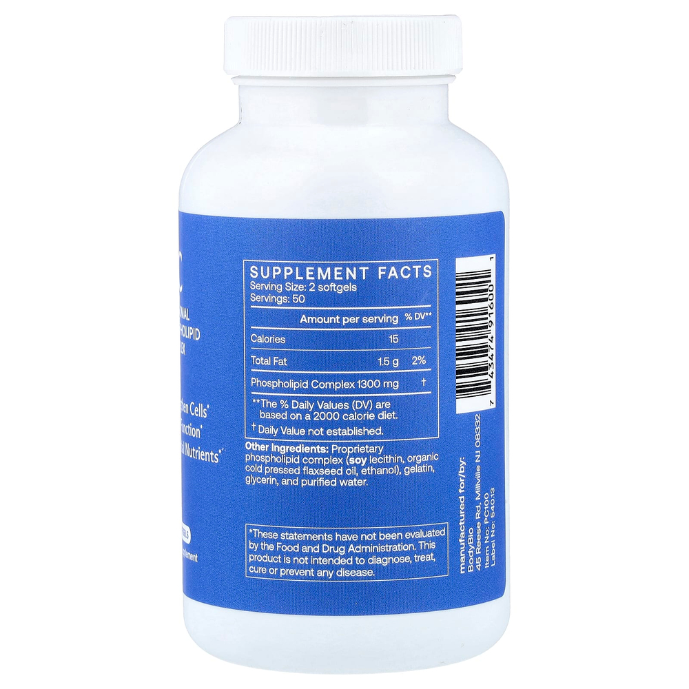 BodyBio, ФК, липосомальный фосфолипидный комплекс, 100 капсул (650 мг в 1 капсуле)