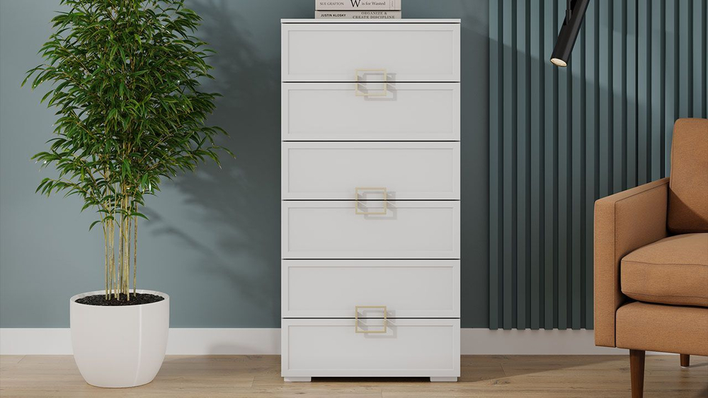 Комод для одежды с ящиками Белый холст/Белый Жемчуг 6 ящика 60х43х121 см