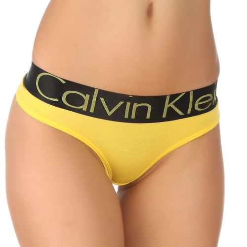 Женские трусы стринги желтые с черной резинкой Calvin Klein Women String Y-Black