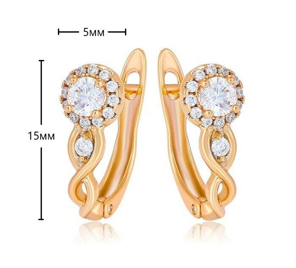 Серьги сережки женские с камешками бижутерия  Коса, золото