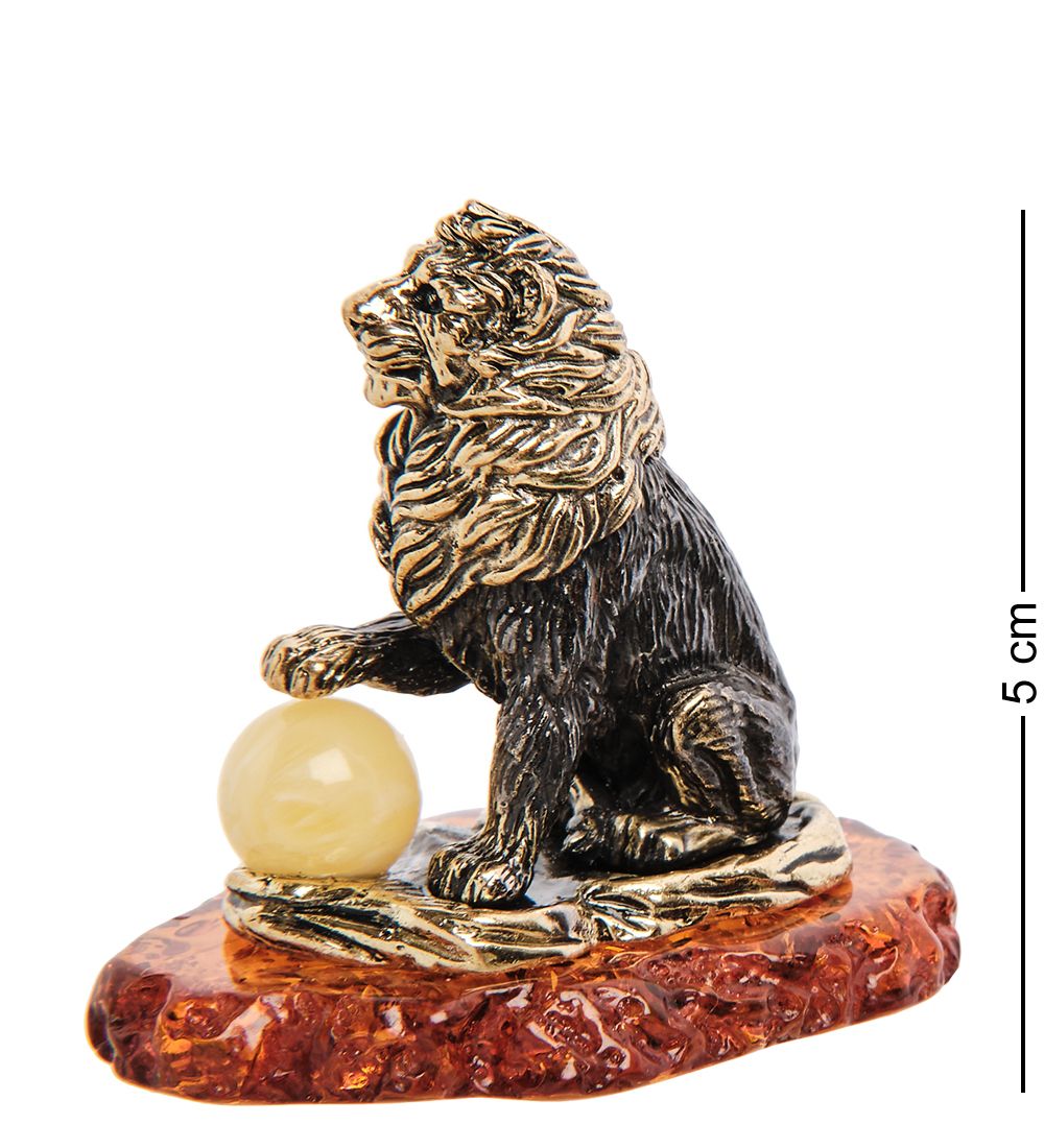 Народные промыслы AM-3102 Фигурка «Лев с шаром» (латунь, янтарь)