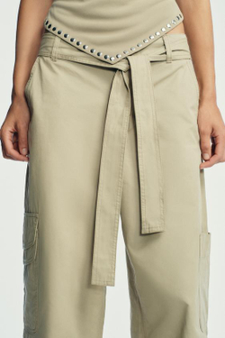 ZARA БРЮКИ КАРГО ОБЪЕМНОГО КРОЯ, СВЕТЛЫЙ ХАКИ