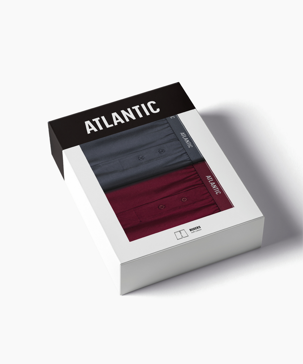 Мужские трусы боксеры Atlantic, набор из 2 шт., хлопок, графитовые + каберне, 2RMX-001
