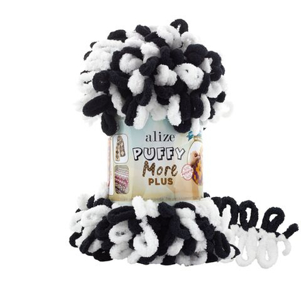 Пуффи Море ПЛЮС (Puffy More plus) пряжа Alize 100%микрополиэстер 2х250г/11м (8006 белый/черный)