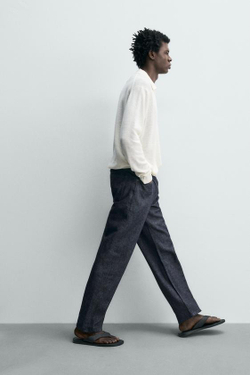 ZARA ДЖИНСЫ STRAIGHT FIT ИЗ ХЛОПКА И КОНОПЛИ, СИНИЙ