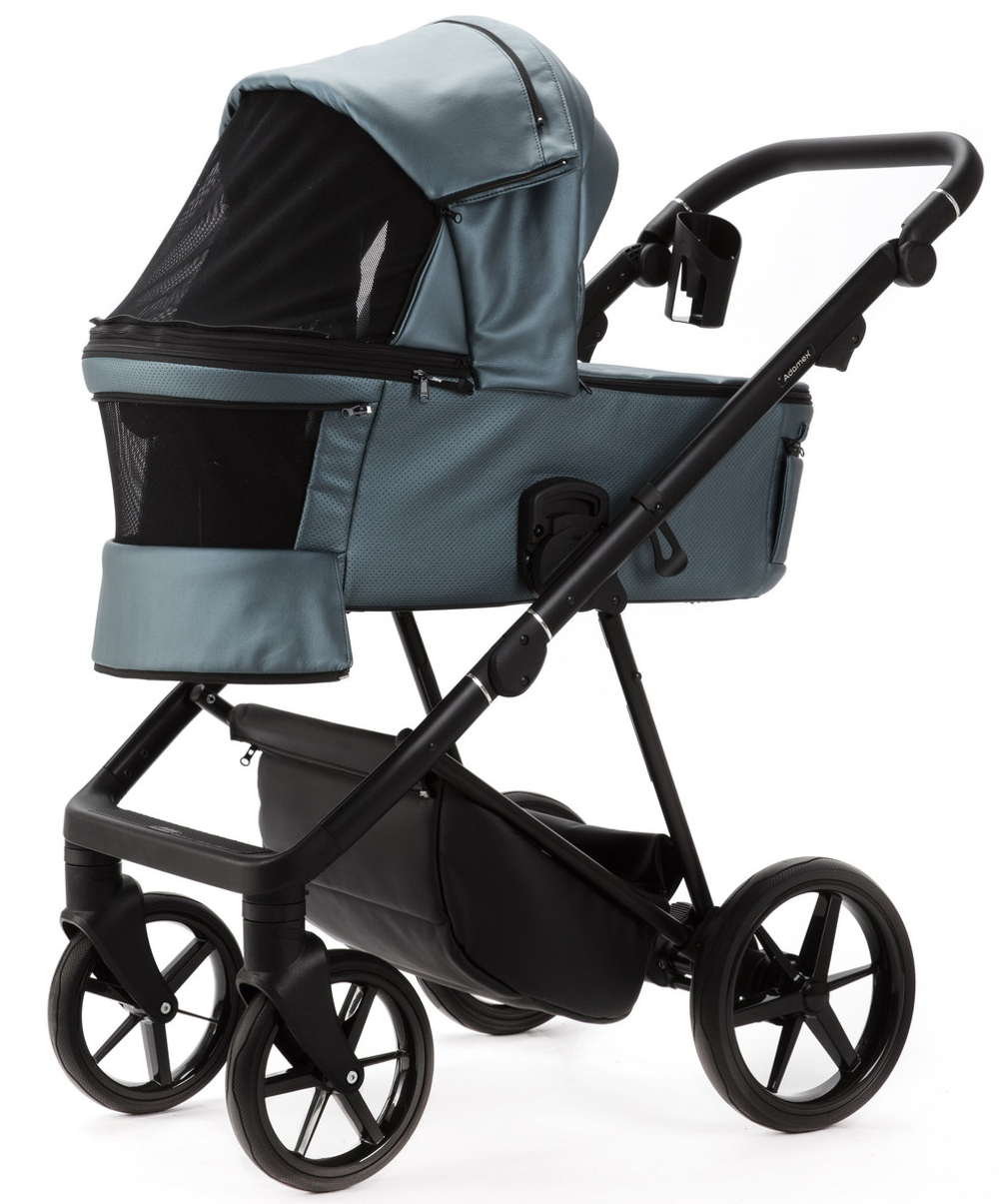 Детская коляска Adamex Vasco Deluxe 3 в 1 V-SM18 (ГОЛУБОЙ МЕТАЛИК КОЖА)