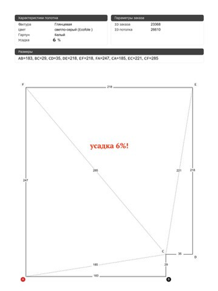 Глянцевый натяжной потолок 5.3 м2