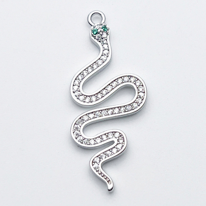 Подвеска Змея, цвет серебро (родий), фианиты, размер 34*14 мм, цена за 1 шт