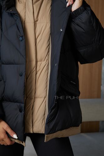 Женский черно-коричневый многослойный пуховик