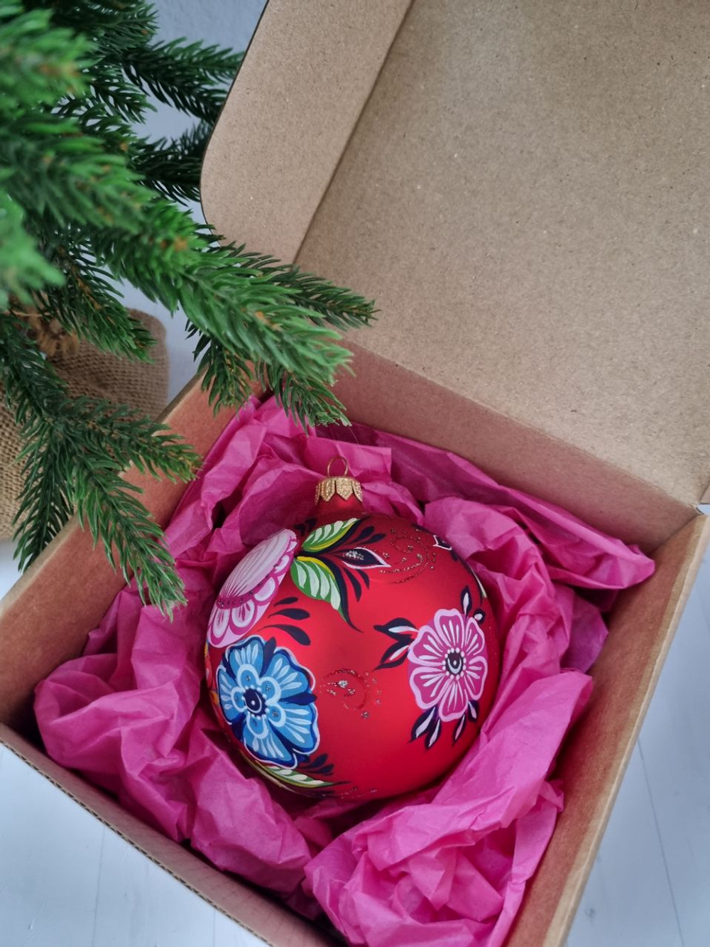 Шар стеклянный "Городецкая роспись" цветы, ручная работа