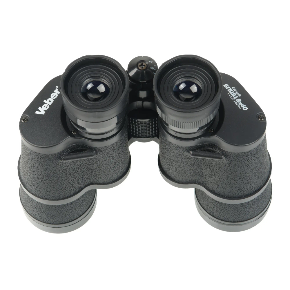 Бинокль Veber Classic БПШЦ 8x40 VL черный, кожа - вид сверху с объективами