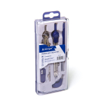 Готовальня Alingar, 7 предметов, метал. циркуль,кронциркуль,точилка,грифель,рейсфедерная вставка,держатель,универсал.держ. пластик. футляр, европодвес