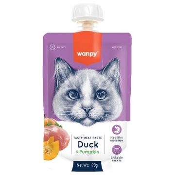Wanpy Cat Лакомство для кошек, Мясной мусс из утки и тыквы, 90гр