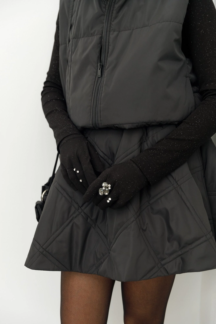 ПЕРЧАТКИ ЛИНИ ЧЕРНЫЙ СО СТРАЗАМИ