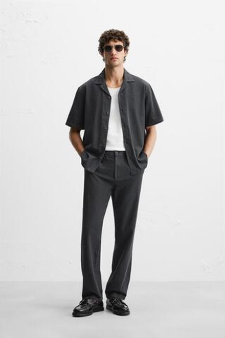 ZARA БРЮКИ ИЗ ХЛОПКА И ЛЬНА, УГОЛЬНЫЙ