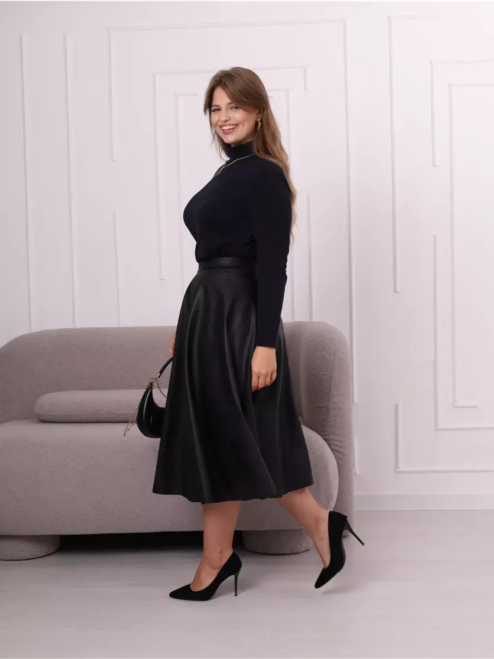 Юбка кожаная миди