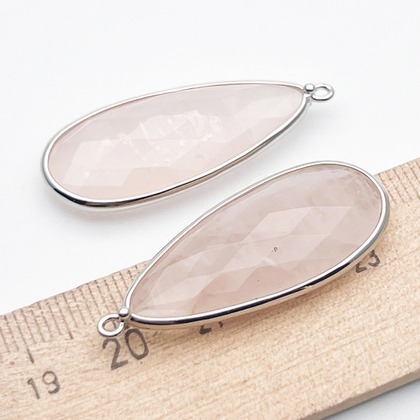 Подвеска Капля с огранкой, розовый кварц, цвет серебро, размер 37*16 мм, цена за 1 шт