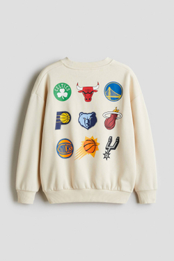 H&M Толстовка оверсайз с принтом, светло-бежевый