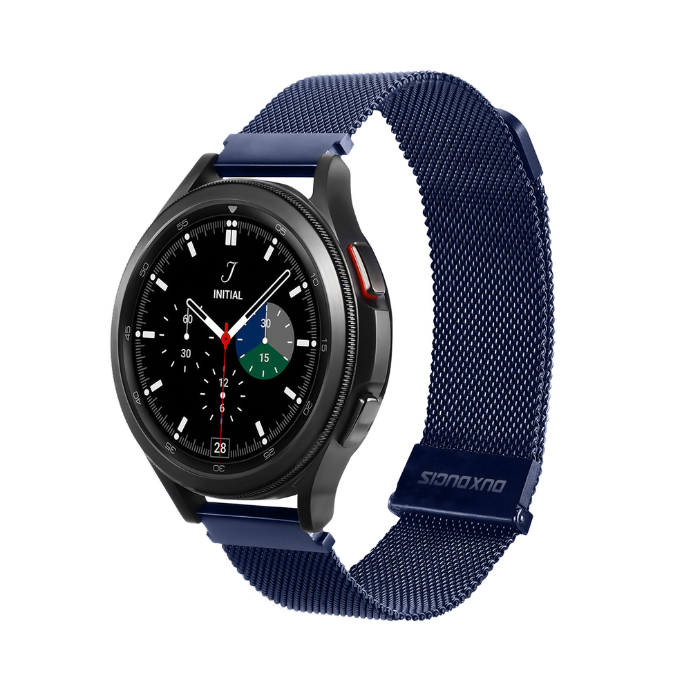 Ремешок из нержавеющей стали синего цвета от Dux Ducis для смарт часов Samsung Galaxy Watch 3, 4, 5, 6 и 7 (размер крепления 20мм), серия Milanese Series (миланская петля)