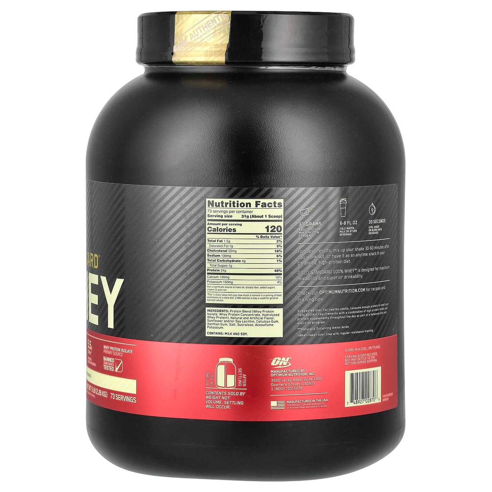 Optimum Nutrition, Gold Standard 100% Whey, сывороточный протеин, со вкусом ванильного мороженого, 2,26 кг (5 фунтов)
