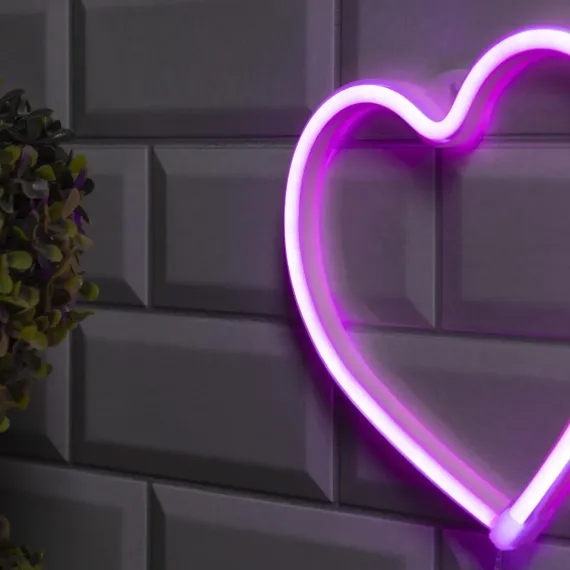 Неоновая вывеска Сердце 20×20 см., батарейки ААх3, USB, розовый, Luazon Lighting (7989803)