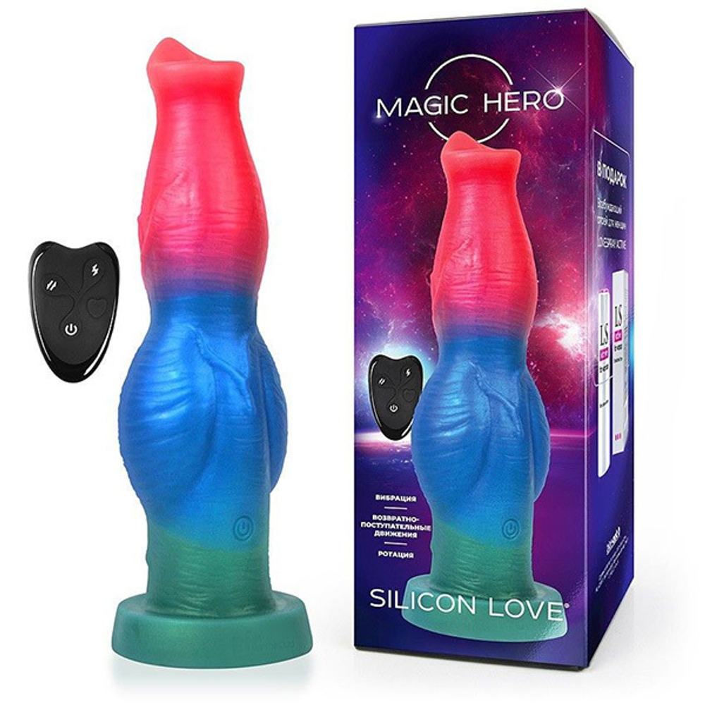 Цветной фантазийный вибратор с возвратно-поступательными движениями и ротацией 26см Bior Toys Magic Hero MH-13041