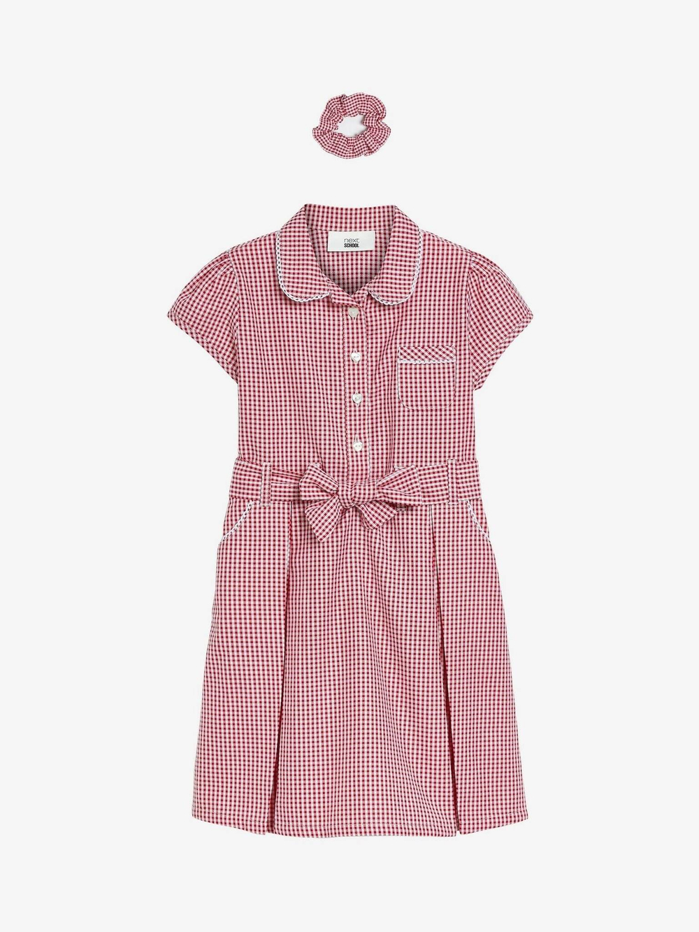 Платье школьное с воротником и поясом для девочки Next 105-911, Красный, Белый