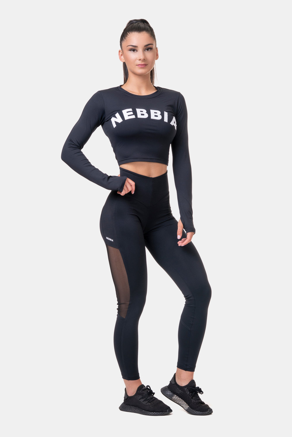 Легинсы женские High Waist & Mesh Leggings 573 Черные
