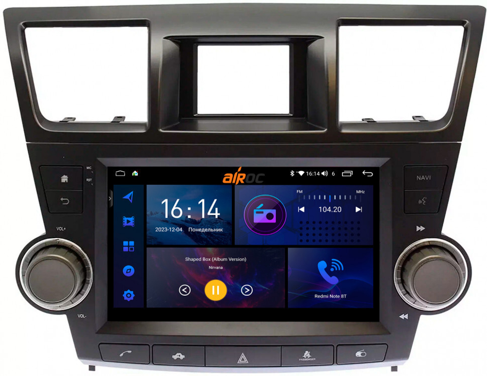 Магнитола для Toyota Highlander 2 2007-2013 XU40 - AIROC 2K RI-1122B Android 12, QLed+2K, ТОП процессор, 8/128Гб, CarPlay, SIM-слот (кнопки + крутилки)