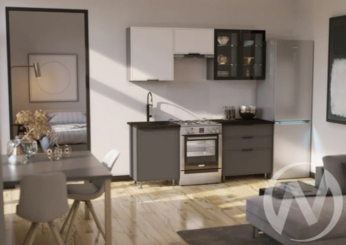 Кухня Николь 2;0м (графит/холст белый; холст вулканический/кастилло темный) Компоновка №2