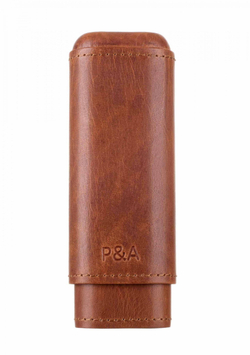 Чехол P&A на 2 сигары Робусто, натуральная кожа и кедр, T1105-Cognac