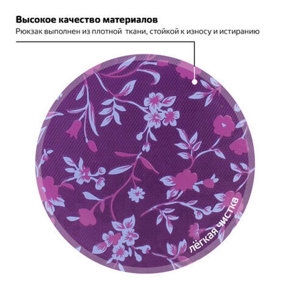 Рюкзак BRAUBERG для старшеклассников/студентов/молодежи, "Цветочный узор", 25 литров, 30х18х49 см, 225288