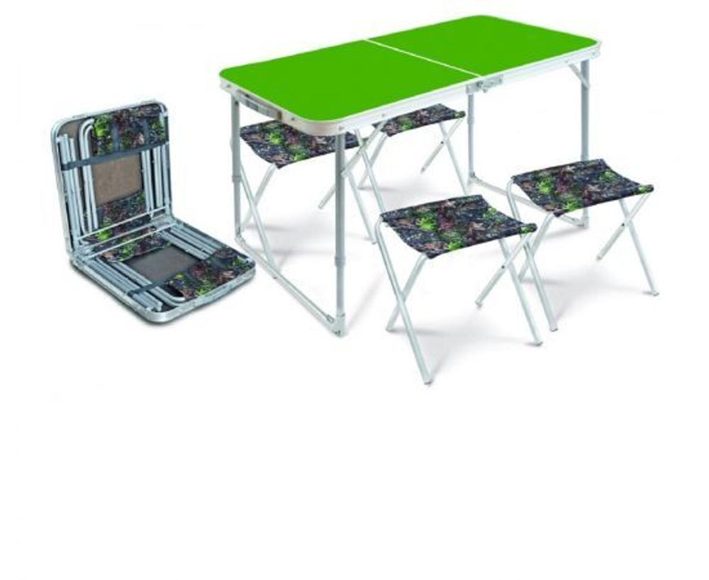Комплект походный стол складн. Пласт. Влагост. 50 х 100 см+ 4 стула (дубовые листья) сст-к2/6 "Nika"