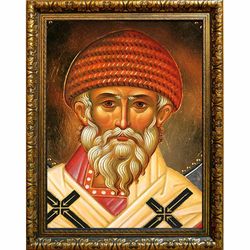 Икона Святителя Спиридона Тримифунтского на холсте.