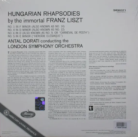 Liszt: Hungarian Rhapsodies Nos.1, 4, 5 And 6 - LP