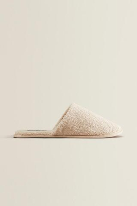 ZARA HOME ТАПОЧКИ ИЗ МАХРОВОЙ ТКАНИ, ПЕСОЧНЫЙ