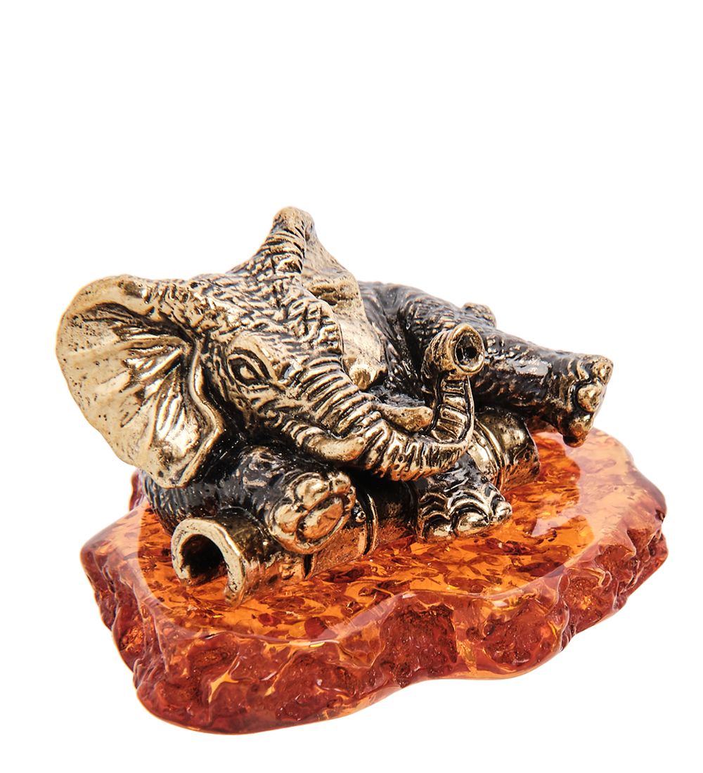 Народные промыслы AM- 412 Фигурка «Слон Тропики» (латунь, янтарь)