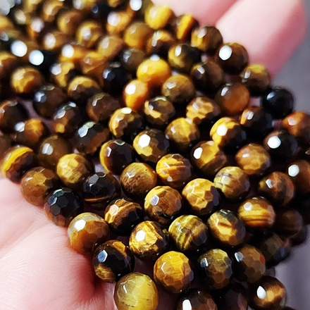 Тигровый глаз, шар, мелкая огранка, яркие и сверкающие, р-р 6 мм