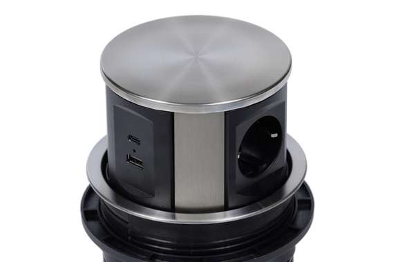 Блок розеток выдвижной вертикальный (3 розетки, USB-A, USB-C) G10703N-2AC.N Серебро/Черный d135