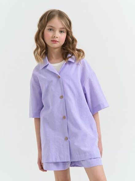Рубашка хлопковая "Лаванда" с коротким рукавом 7+