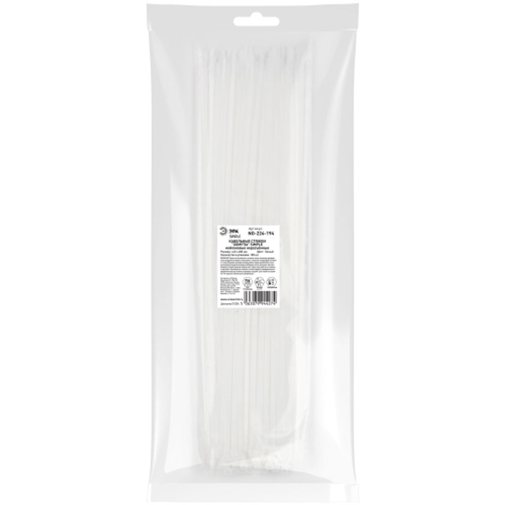 Кабельная стяжка ЭРА NO-224-194 (хомут) нейлоновая 4.8 х 400 мм белая (100 шт/уп) Simple | Кабельные стяжки (хомуты)