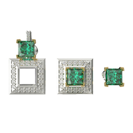 Серьги из серебра со вставками из зелёного и бесцветных фианитов