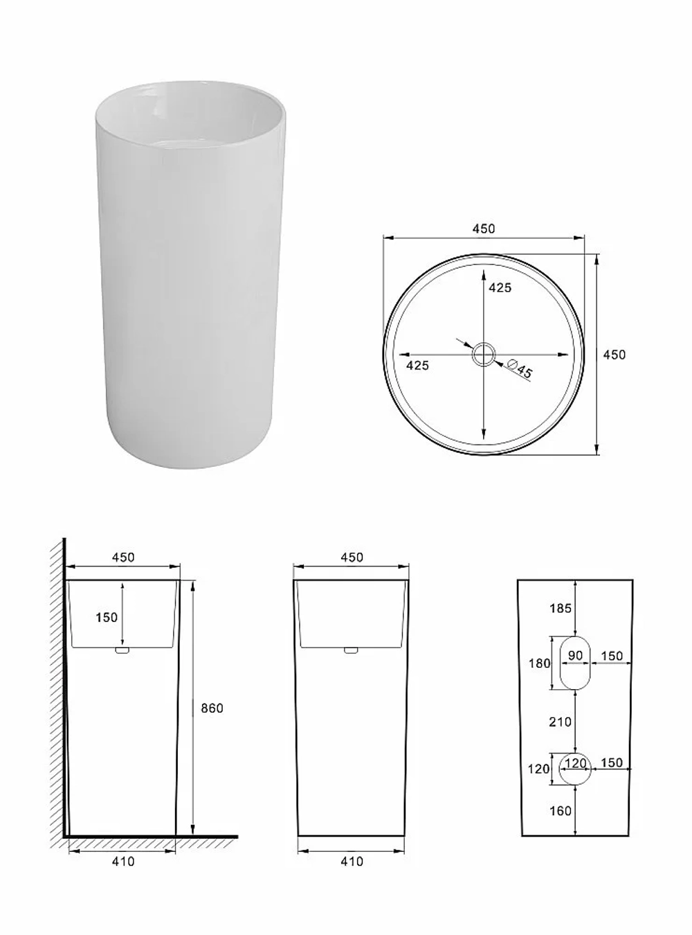 Раковина напольная SantiLine 45 SL-4014 белая