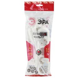 Сетевой фильтр ЭРА USF-M-4es-1.5m-W с защитой (термо) с заземлением с выключателем 4 розетки 1,5м 10А белый